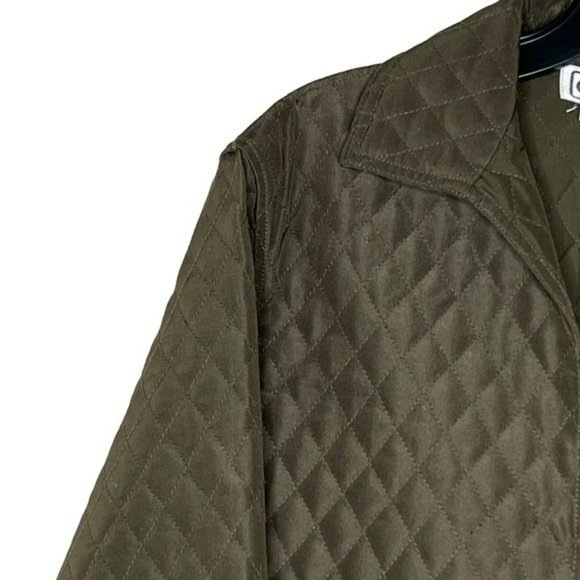 Carlisle Olive Green Silk Wool Lightweight Quilt Open Jacket Blazer Size 2 - Picture 6 of 9